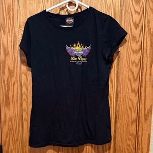 Harley-Davidson Women's Black Tee with Purple and Yellow Graphic